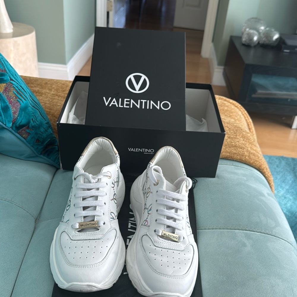 Valentino By Mario Valentino White Sneakers with Iridescent Accents
